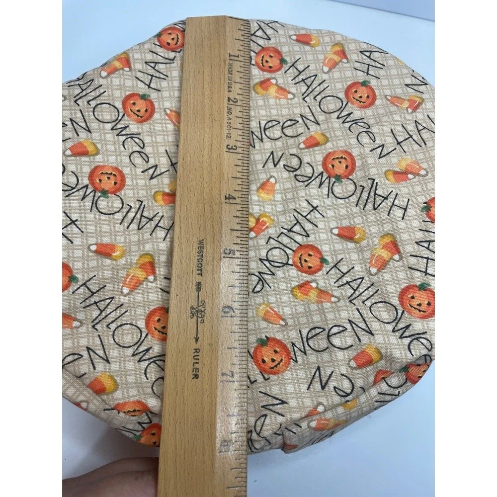Longaberger Halloween Basket Liner Candy Corn Pumpkin pattern ruffed edge